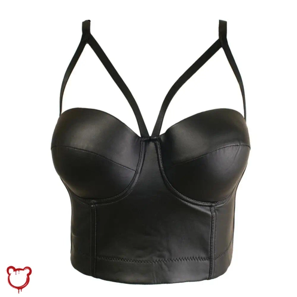 Black Faux Leather Bustier Crop