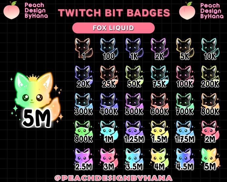 30x Liquid Fire Fox Bit Badges for Twitch, YouTube, Discord - Donated Badges for Stream - Cute Sub Badges - Fox Sub Badges