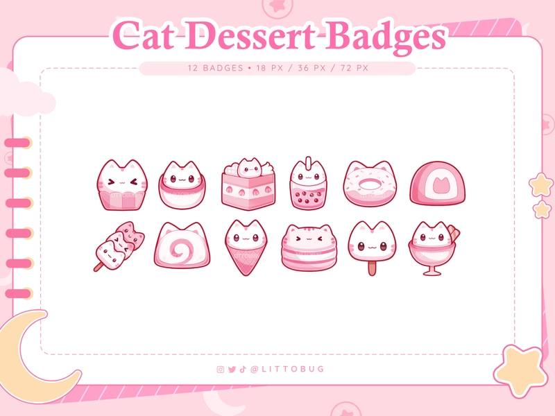 Cat Cafe Badges (12 Pack, Pink) for Twitch, Discord, Youtube | Cute and Affordable Stream Assets