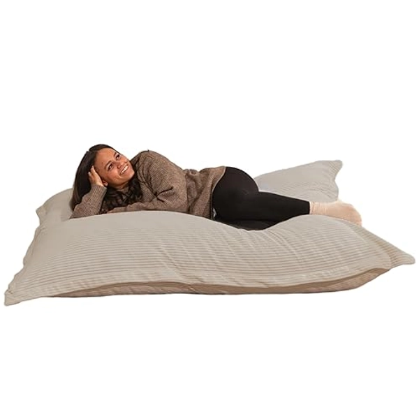 Bananair Pouf Géant XXL d’Intérieur en Velours Côtelé 180 x 140 cm - Doux, Confortable & Déhoussable - Généreusement Rembourré, Détente Totale - Pouf Lit XXL Salon, Chambre Ado, Gamer (Gris Clair)
