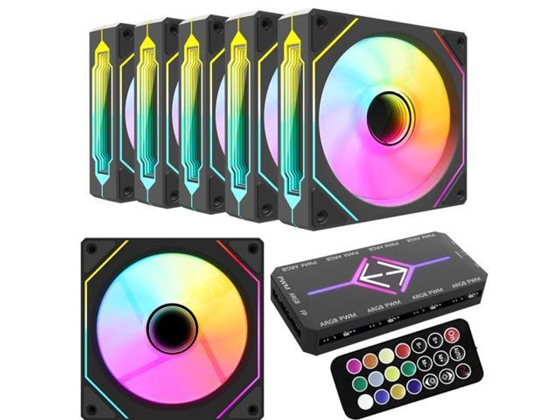 RGB Fans:6 pack 120mm PWM ARGB Case Fan with Fan Hub and Remote,Speed Control,PWM Control Fan for Computer Case and Liquid Cooling System