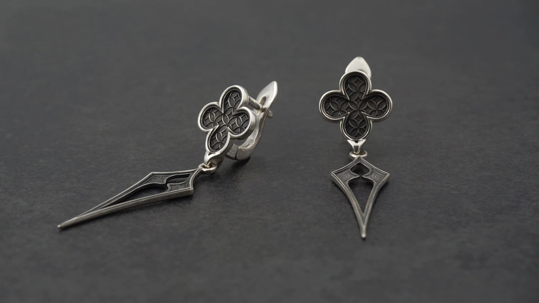 Sterling Silver Gothic Earrings, Medieval Jewelry, Witch Earrings, Goth Jewelry, Handmade Vintage Earrings, Dangling Earrings, Gift Idea