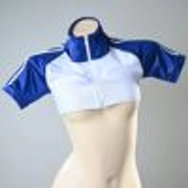 光沢 ストレッチ体操服 半乳ジャージ〈ネイビー袖×白ライン〉