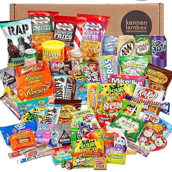 Mighty Sweet Box | Kennenlernbox mit 75 beliebten Süßigkeiten aus USA und Korea | Geschenkidee für besondere Anlässe wie zum Geburtstag