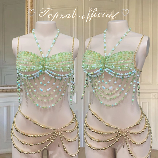 Rave outfits , custom body chain bra , handmade bikini , festival outfits , Glass beads bra , crystal bra