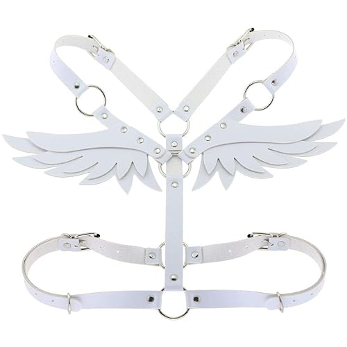 FM FM42 O Ring Waist Belt Body Caged Harness with Back Angel Wings (16 Colors) - White