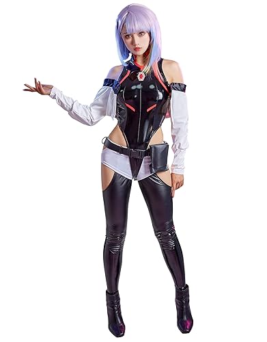 Cosplay.fm Women’s Cosplay Costume PU leather Bodysuit Set Anime Cosplay Outfit Punk Bodysuit - Medium - Black