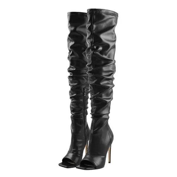 LISHAN Women's Stiletto Heel Zipper Knee/Thigh High Boots Peep/Close Toe Pull on Long Boots