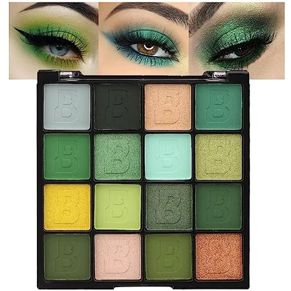 evpct 16 Colors Green Glitter Eye shadow Palette Makeup Waterproof Dark Light Green Yellow orange Brown Shimmer Highly Pigmented Pressed Sparkly Shiny Eyeshadow Palette paletas de sombras para de ojos