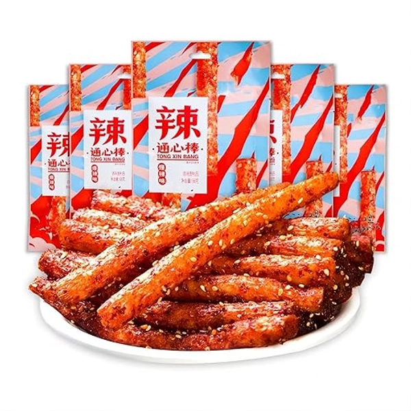 Mkostlich Latiao, Superwürziger Geschmack, 340g(68g x 5Packungen) Würzige Streifen, Chinesische Hot Strips, Würzige Chinesische Snacks für Partys, Büro