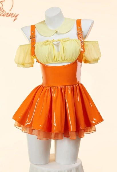 Squid Game Derivative Sexy Lingerie Suit Off-Shoulder Crop Top and Skirt with Collar Socks