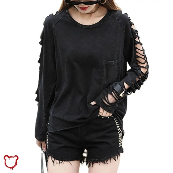 'Black Ripped Oversized Alternative Top'