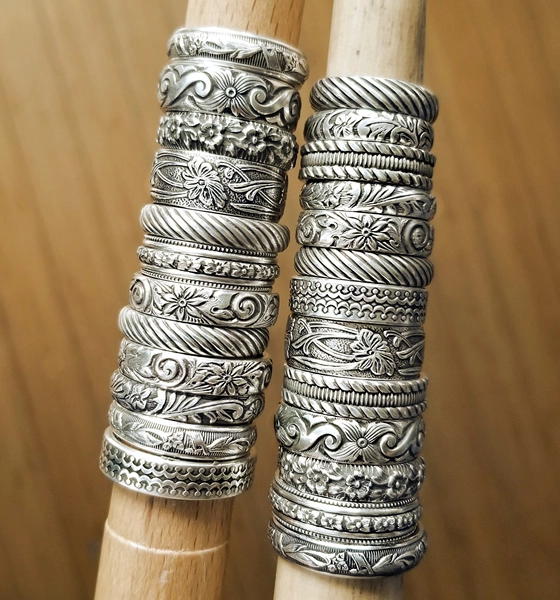 Sterling Silver Stacking Rings, Thin Rings, Oxidized Rings, Textured Ring Set, Hammered Rings, DIY Instant Collection Stacking Ring Set OPEN