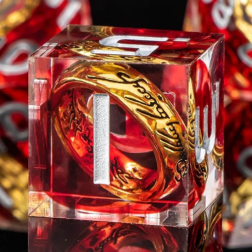 OUKELANWO Sharp Edge Resin Magic Lord of The Rings DND Dice Set D&D with Box, Polyhedral Dungeons and Dragons RPG Dice, 7Pcs Role Playing Gaming D and D Dice D20 D12 D10 D8 D6 D4 - Red & White
