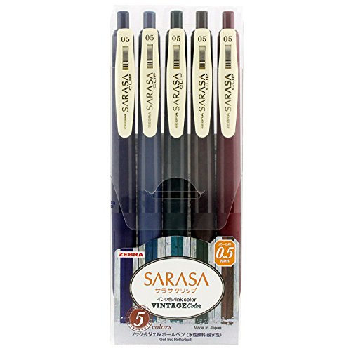 Zebra Pen SARASA Gel CLIP 0.5 mm with 5 Vintage Colours 1 - 1 count (Pack of 5)