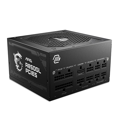 MSI MAG A850GL PCIE5 Power Supply Unit, 850W, 80 Plus Gold, Fully Modular, ATX 3.0, PCIe 5.0 GPU Support, Black Flat Cables, 7 Year Warranty - 850W PCIE5 - MAG GOLD