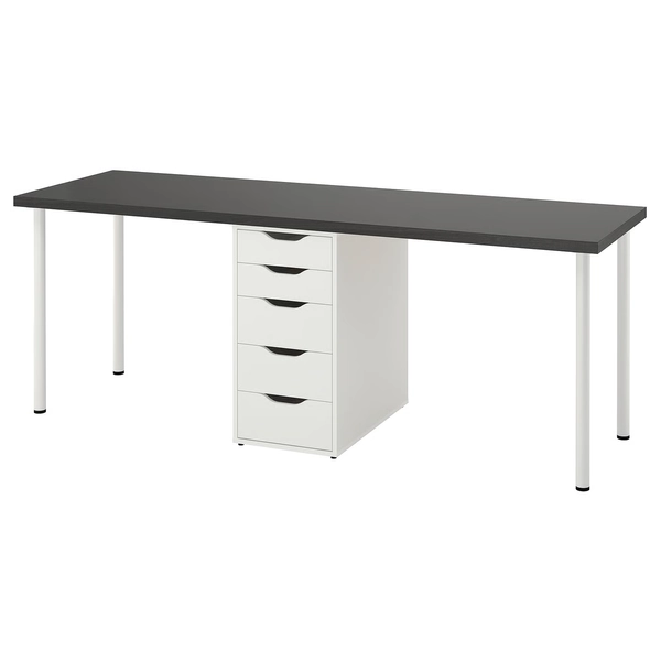 LAGKAPTEN / ALEX Desk - black-brown/white 78 3/4x23 5/8 "