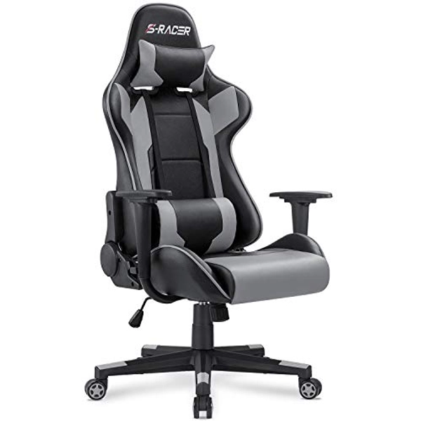 Homall Gaming Chair Office Chair High Back Computer Chair PU Leather Desk Chair PC Racing Executive Ergonomic Adjustable Swivel Task Chair with Headrest and Lumbar Support (Gray)