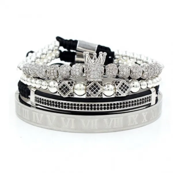 Set 4 bratari placate cu aur alb Roman Crown Silver