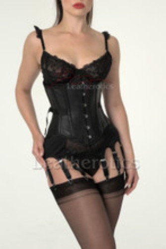 Black Leather Under Bust Corset 1812-fan