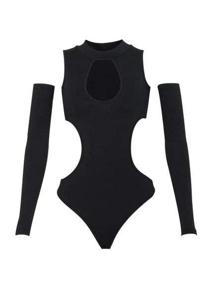 Women's Solid Cut Out Long Sleeve Bodysuit, Elegance Minimalist - TikTok Shop