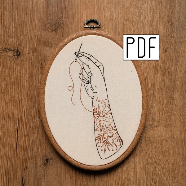 Digital PDF pattern - Tattoo Arm Hand Embroidery Pattern (PDF modern hand embroidery pattern)
