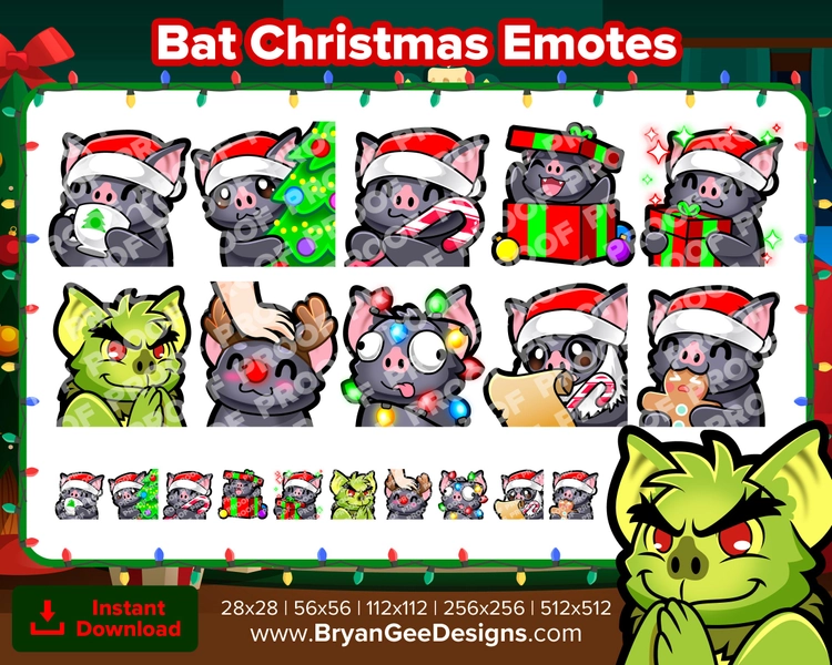 Bat Christmas Twitch Emotes for Streaming Youtube Emotes Discord Emotes Tiktok Emotes Premade Emotes P2U Pay to Use