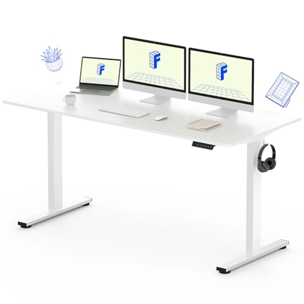 FLEXISPOT EC1 60" Large Height Adjustable, Electric Sit Stand Desk Home Office Table Computer Workstation (60x24 inch White Desktop Frame, 2 Packages)
