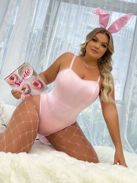 Fantasy Costume Plus Size Bodysuit With Headpiece And Fishnet Stockings Cosplay Costume Set