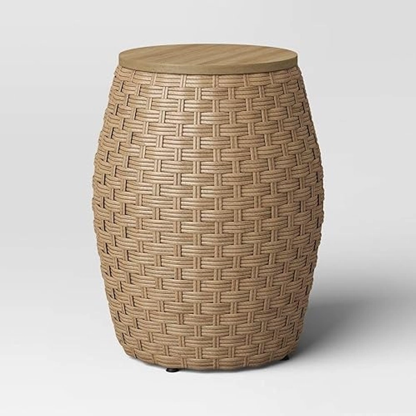 Outdoor Patio Storage Round Accent Table Woven Wicker Side End Table，Perfect Size for Most Patios, Gardens, Beach, Or Balconies.
