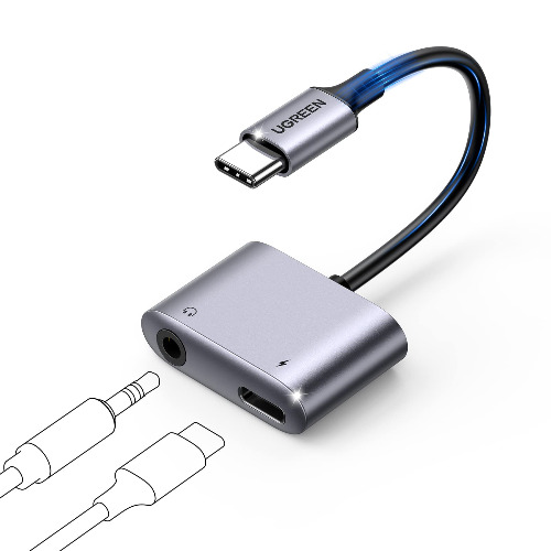 UGREEN Adaptador USB C a Jack 3.5 mm y 60W Cargador PD Carga Rápida, 2 en 1 DAC Chip Adaptador Auriculares Tipo C Compatible con iPad Pro 2022, Galaxy S24/23, Xiaomi 12, Huawei P40/30 Honor
