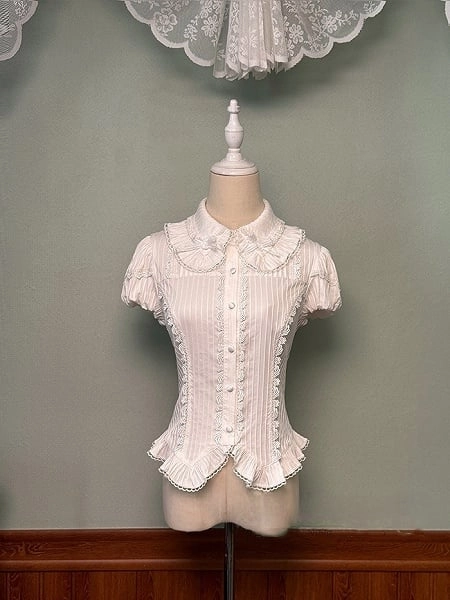Peter Pan Collar Short Puff Sleeves Blouse