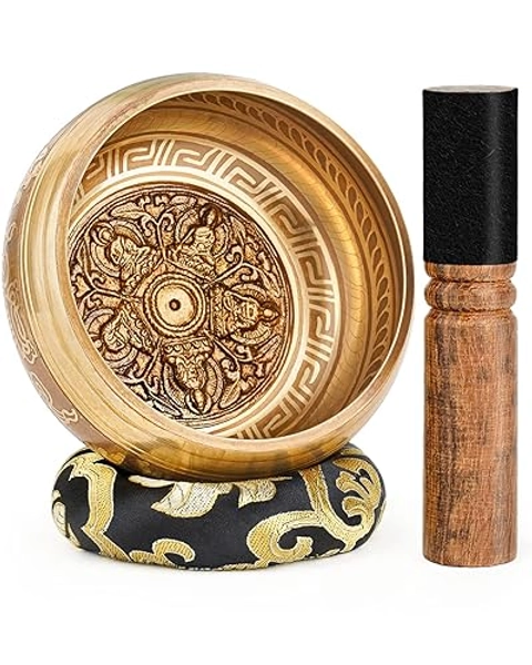 Hihealer Tibetan Singing Bowls, Meditation Sound Bowls Handcrafted in Nepal for Yoga, Chakra Healing, Mindfulness Self Care Spiritual Gifts for Women and Men (Black, 4.5 inch)