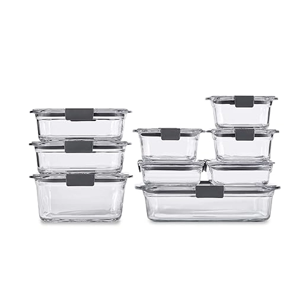 Rubbermaid Brilliance Glass Storage Food Containers with Lids (18 Pieces Total), Set of 9 (Varied Sizes), Clear, 9 Count