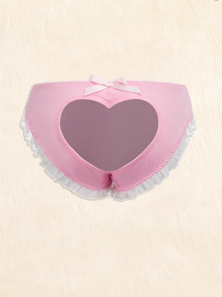ROMWE Kawaii Calcinha Lingerie com Detalhe de Laço Recortado e Babado Sólido