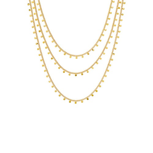 Solid Dangling Discs Cuban Link Necklace Combo Set - Gold