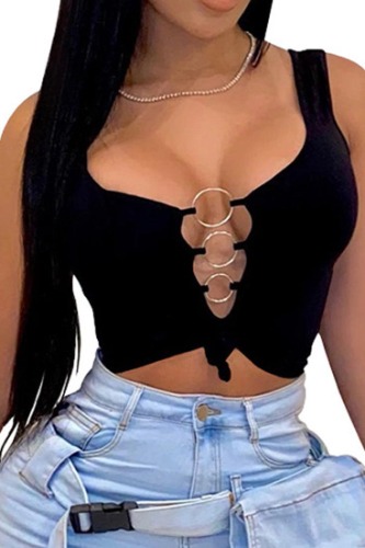 Black O-RIngs Sleeveless Sexy Top - Black / S