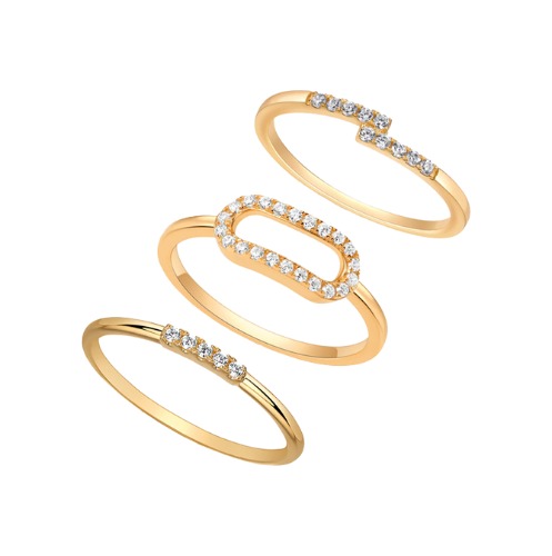 Pave Accented Rings Combo Set - Gold / 6