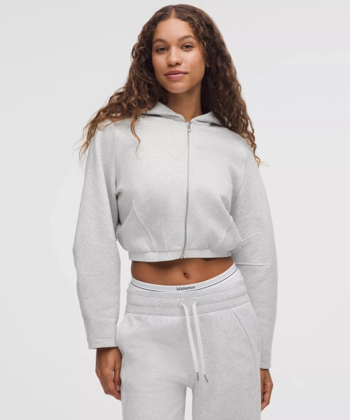 Loungeful Relaxed-Fit Full-Zip Cropped Hoodie - Heathered Core Ultra Light Grey - L