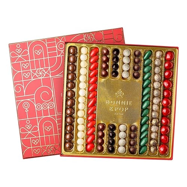 Chocolate Gift Baskets | Holiday Gifts | Unique Food Treats for Family Holiday Ideas | 10 Flavors 100 + Milk Caramel Candy | Bonnie & Pop (Red)