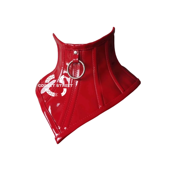 Red PVC Leather Gothic Costume Neck Corset Posture Collar, Leather Neck Posture Collar Accessories For Unisex Cervical Neck Collar