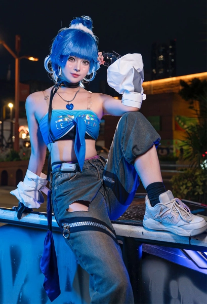 OW D.VA Kpop Crossover Skin Cosplay Costume Top and Pants with Shorts and Hand Sleeves