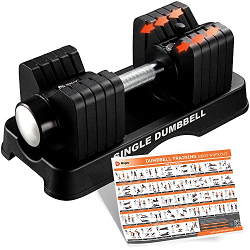 Lifepro Adjustable Dumbbells - 15Lb 25Lb 45Lb 55Lb 90Lb 6in1 Dumbbells Adjustable Weight, Compact Quick Adjustable Dumbbells set/single for Full Body Exercise & Fitness Home Gym - 55Lbs Single Adjustable