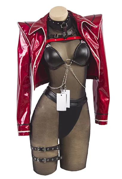 Volume Derivative Sexy Lingerie Set Shiny Bra and Mesh Base Layer with Jacket and Leg Rings