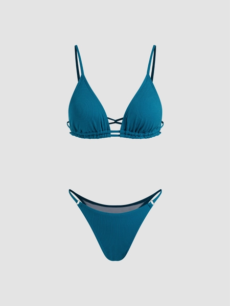 V-neck Criss Cross Triangle Thong Bikini Set