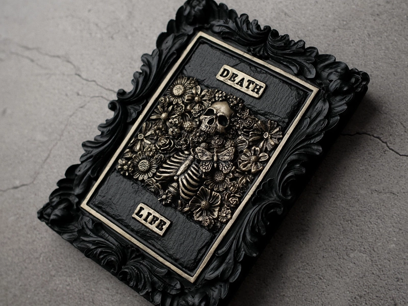 Gothic Skull Wall Plaque: Macabre Black and Gold Sculpture