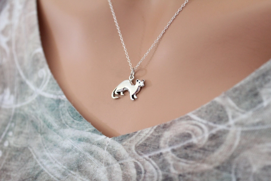 Sterling Silver Ferret Charm Necklace, Sterling Silver Ferret Necklace, Sterling Silver Cute Ferret Necklace, Ferret Lover Necklace