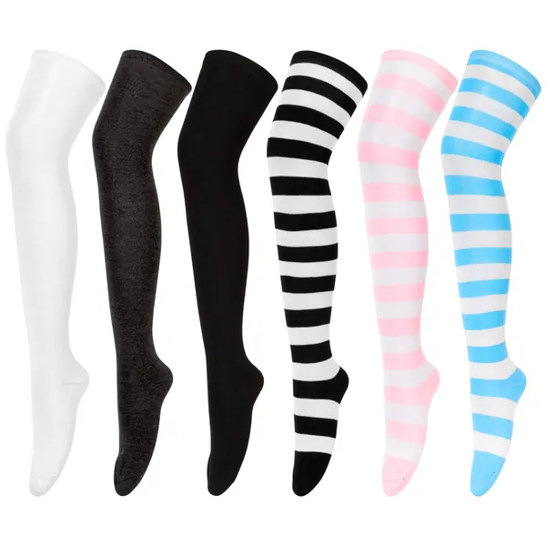 Dimore Womens Thigh High Socks Over the Knee High Striped Stocking Leg Warmer Long Socks for Daily Wear Cosplay Kawaii Socks