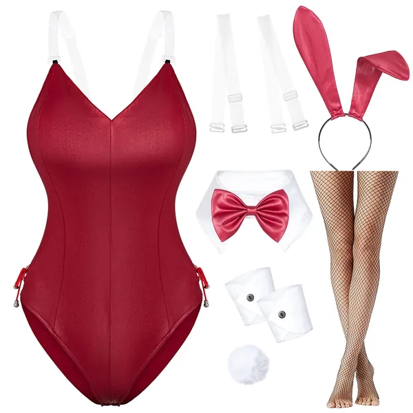 Womens Bunny Girl Suit Anime Role Costume Senpai Cosplay Bodysuit One Piece Stockings Set