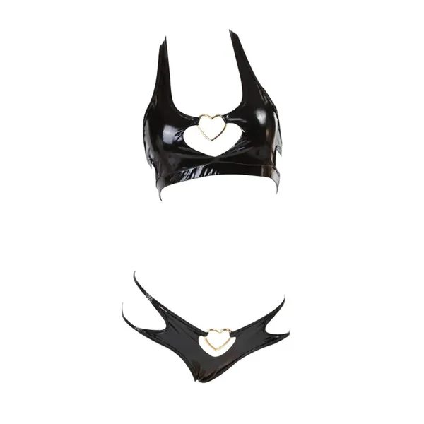 YOMORIO Womens Anime Bikini Swimsuit Two Piece Devil Costumes Sexy Leather Lingerie Outfit